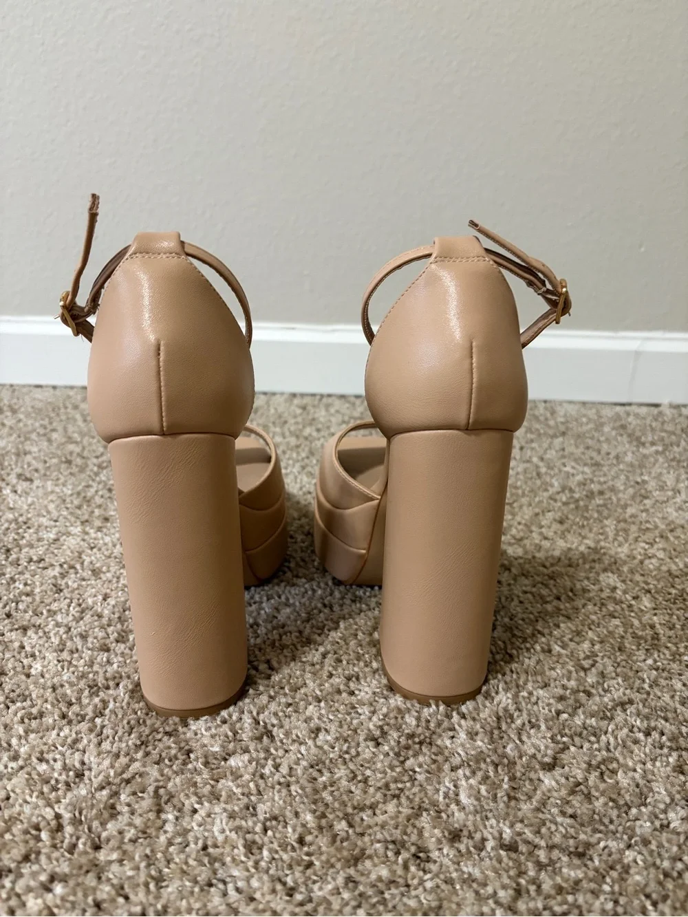 Platform Ankle-Strap Sandals in Nude